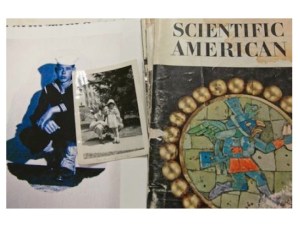 A photograph of my father in his navy uniform, a photograph of my father and I and an issue of his beloved Scientific American magazines. Photograph by Susan E. Swanberg.